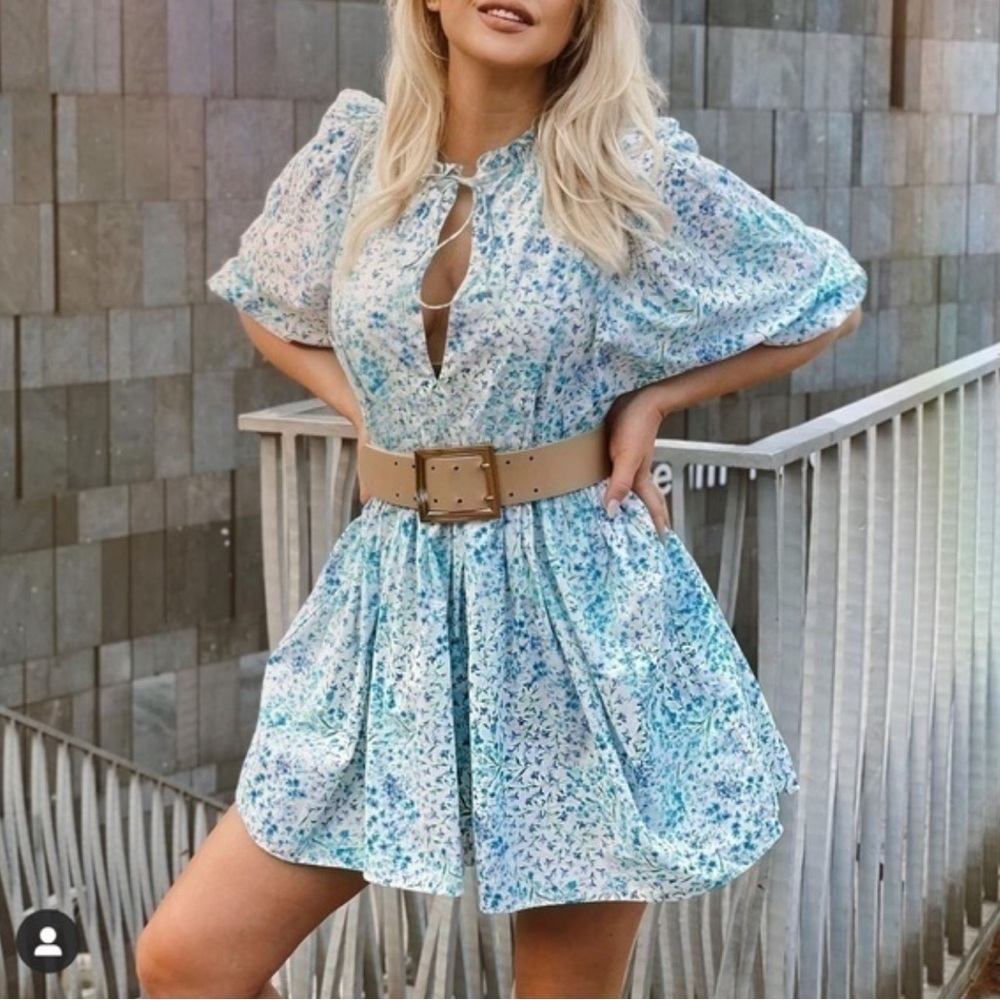ZARA printed poplin dress  blogger favourite floral blue print flower pattern M